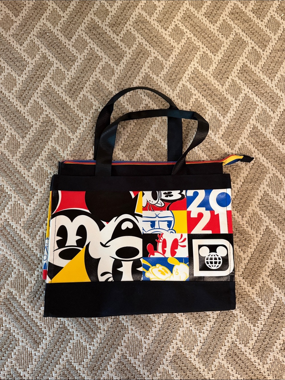 2021 Mickey Graphic Black Multi-Color Canvas Tote Bag